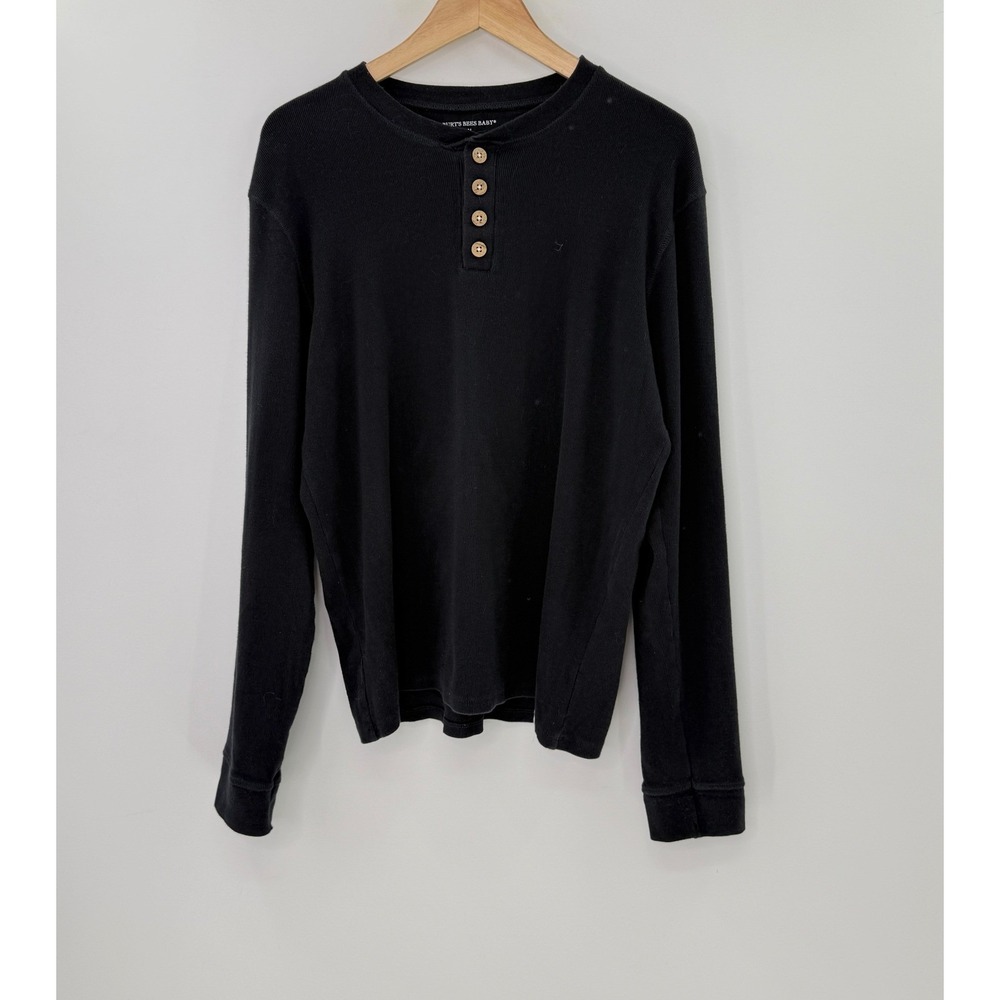 Burts Bees Baby Mens Black Long Sleeve Thermal Henley Shirt‎ Size M